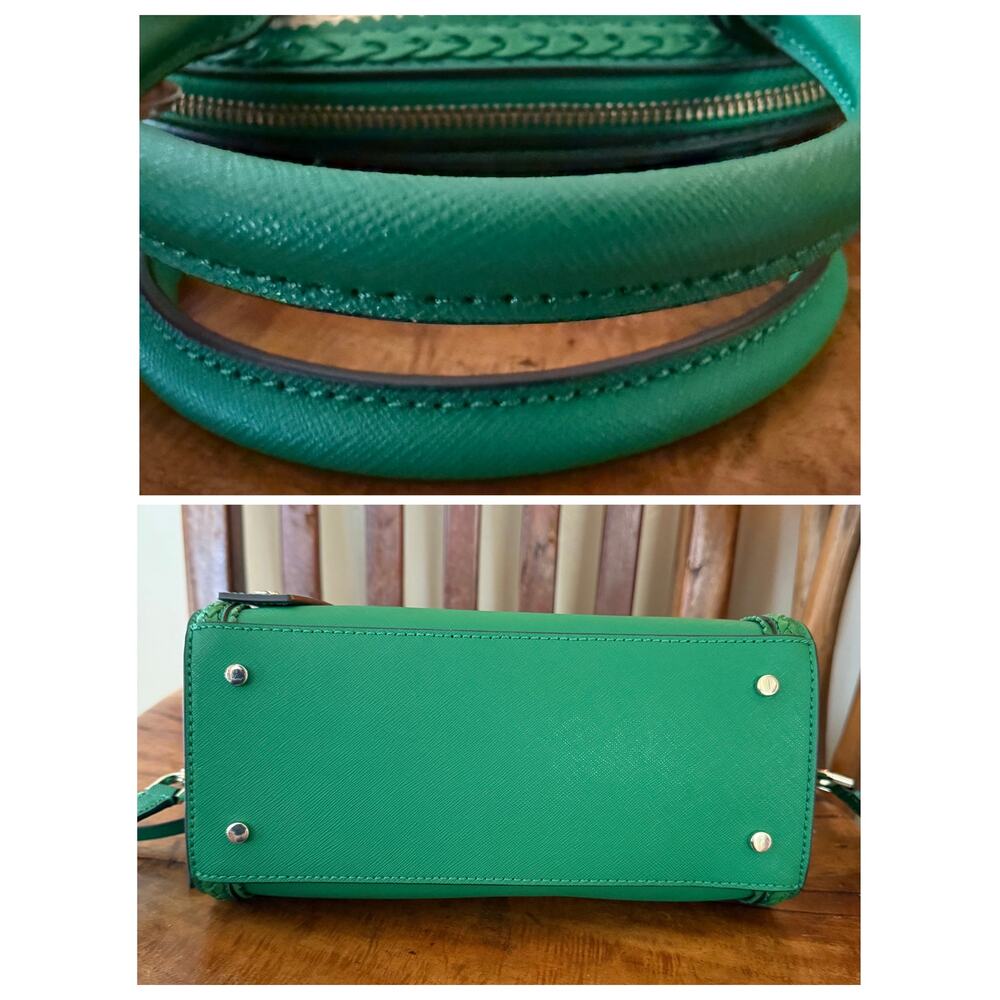 Kate Spade Reiley Raffia Straw & Green Leather Dome Satchel Crossbody - Picture 4 of 10